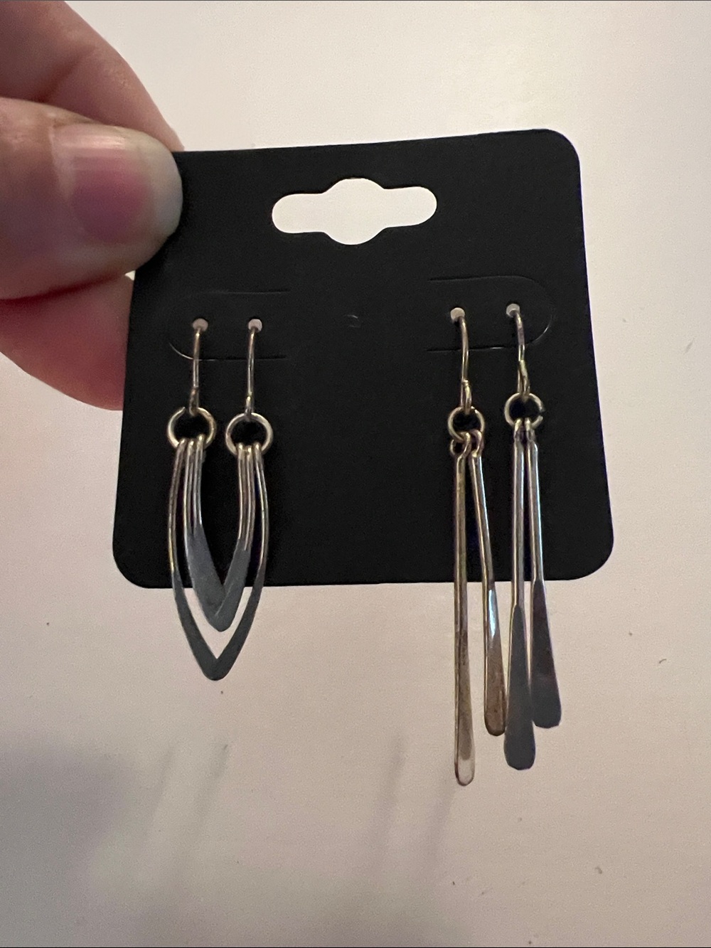 Vintage Silver-Tone Dangle Earrings Set - Sleek Double Drop Design